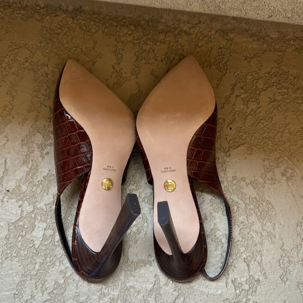 Veronica Beard Callie Leather Cap-Toe Slingback Pumps